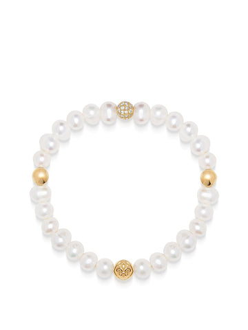Nialaya Women's Beaded Bracelet Wristband with Pearl and Gold